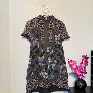 Anna Sui Silk Patchwork Floral Babydoll Dress